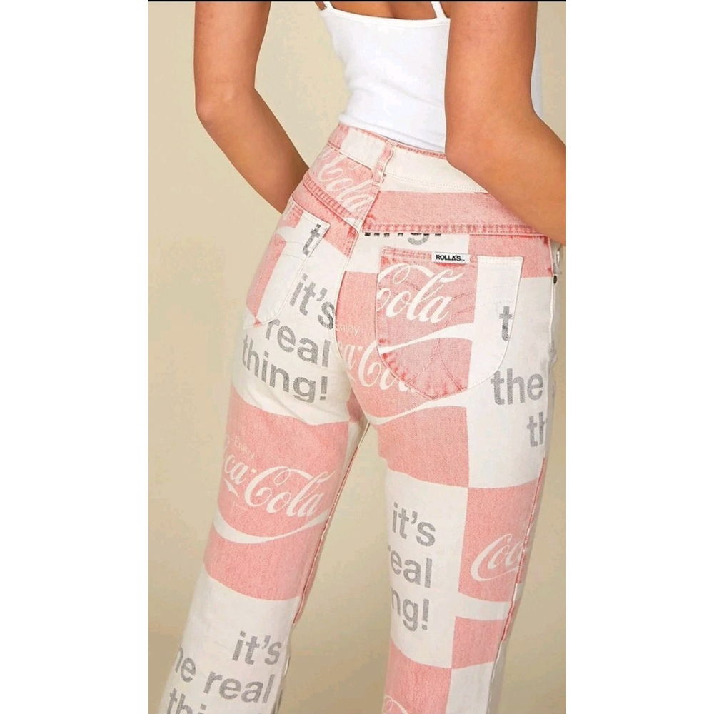 Rollas Coca Cola Jeans High Rise Straight Size 27x29 Collab Limited NWT $160 - Picture 3 of 12